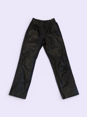 Comint Leather 80’s Vintage Black Leather Pleated Pants